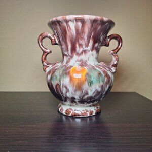 German Jasba Drip Vase Brown Fall Handle Small 4 Inch Vintage Classic‎